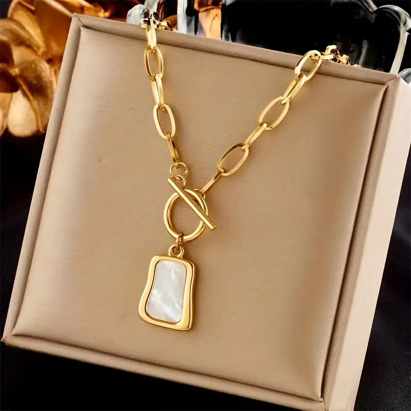 Stainless Steel Geometric Square Pendant Necklace