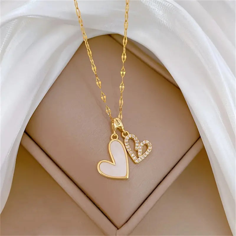 Double Layer Heart Pendant Necklace with Hollow-Out Design