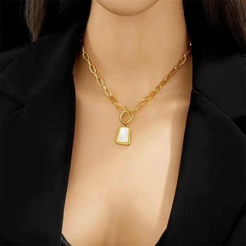 Stainless Steel Geometric Square Pendant Necklace