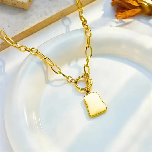 Stainless Steel Geometric Square Pendant Necklace